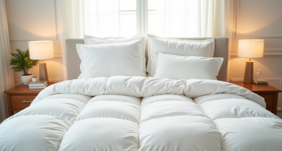 Overhead view showing a white comforter and matching shams on a bed with soft morning shadows.