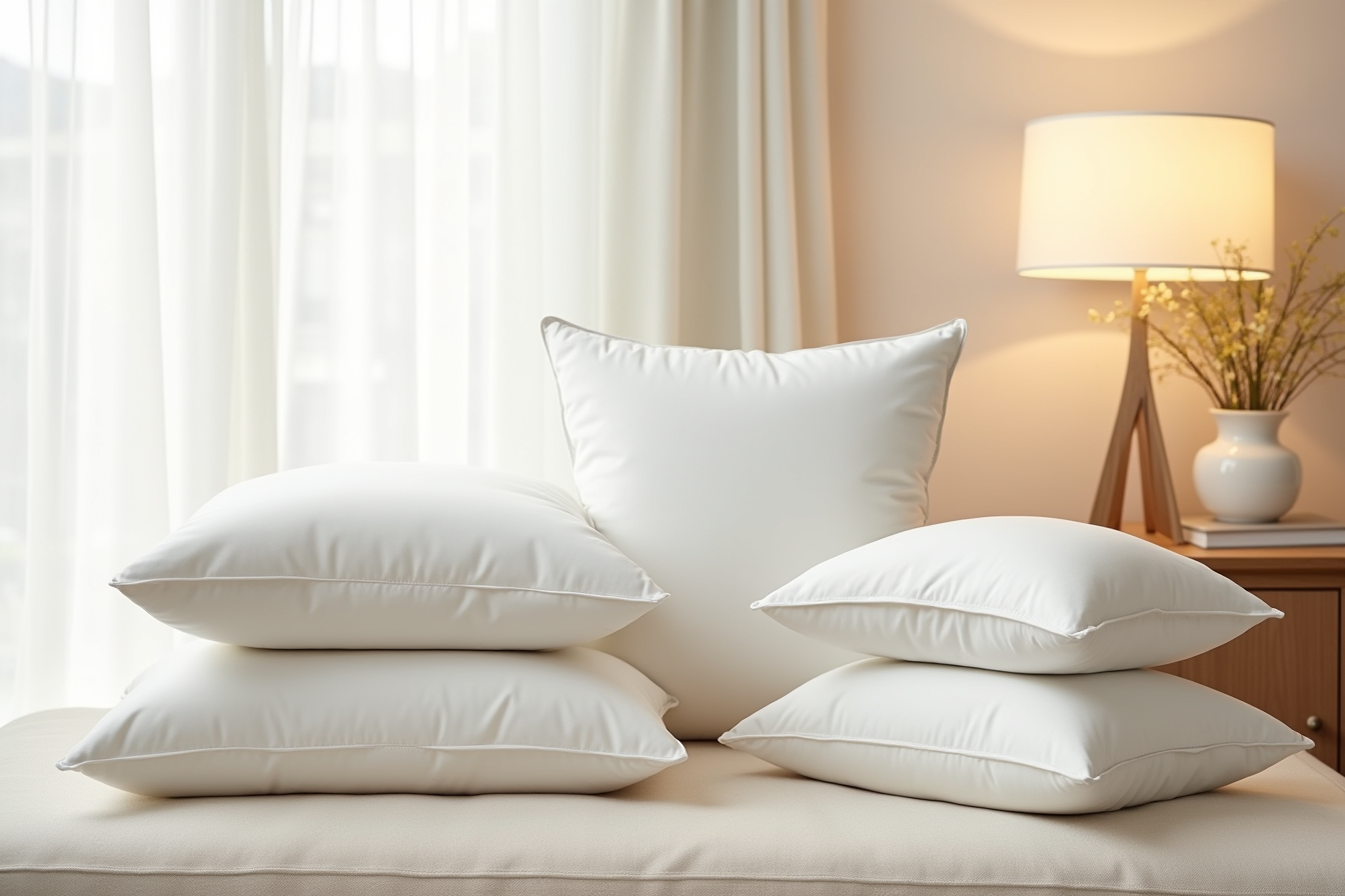 Four pillow inserts in different sizes arranged flat, displaying seaming and varied rectangular and square shapes.