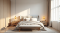 Bedroom with tufted headboard, layered bedding, nightstands with lamps, and bench at bed's foot.