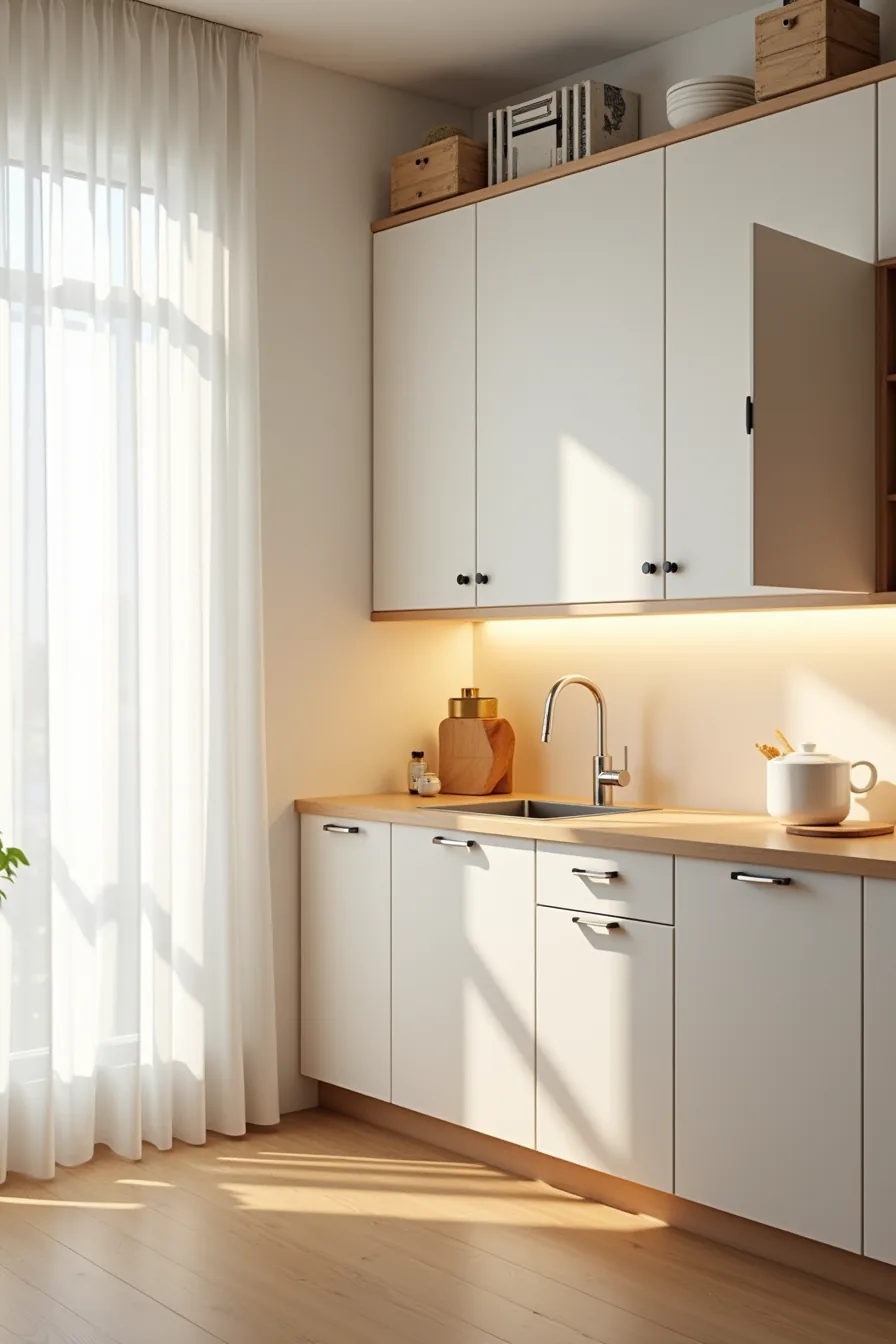 Textured matte cabinet doors with one slightly open, showing interior detail and subtle surface texture.
