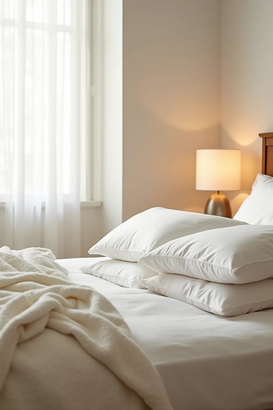 Three distinct bedding layers stack at a bed corner: a fitted sheet, duvet cover, and throw blanket draped over the edge.