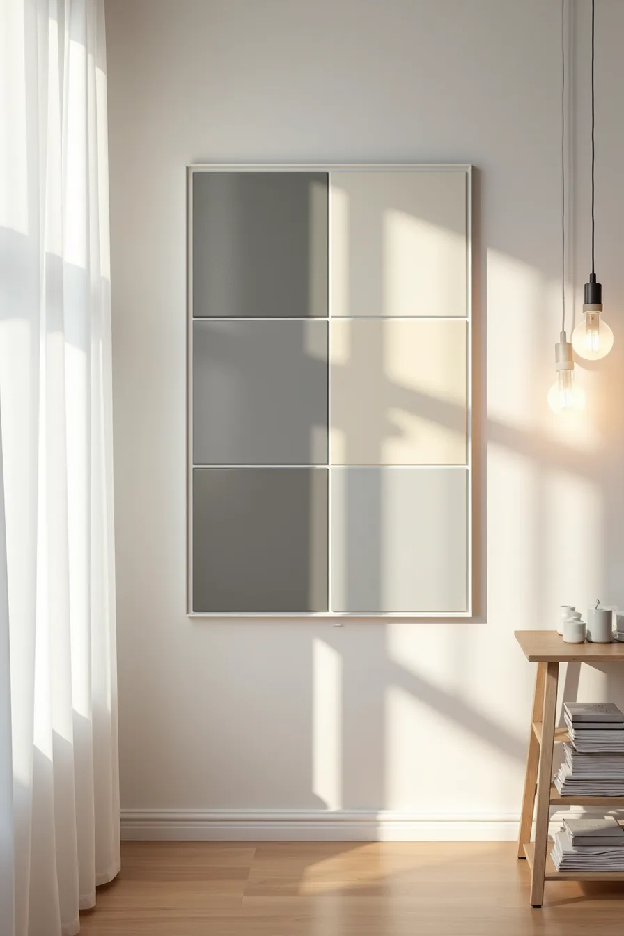 Four gray tiles show how different grout colors—white, charcoal, cream, and gray—affect the overall appearance.