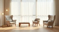 Four different chair styles arranged in a grid on various flooring samples in a bedroom corner.