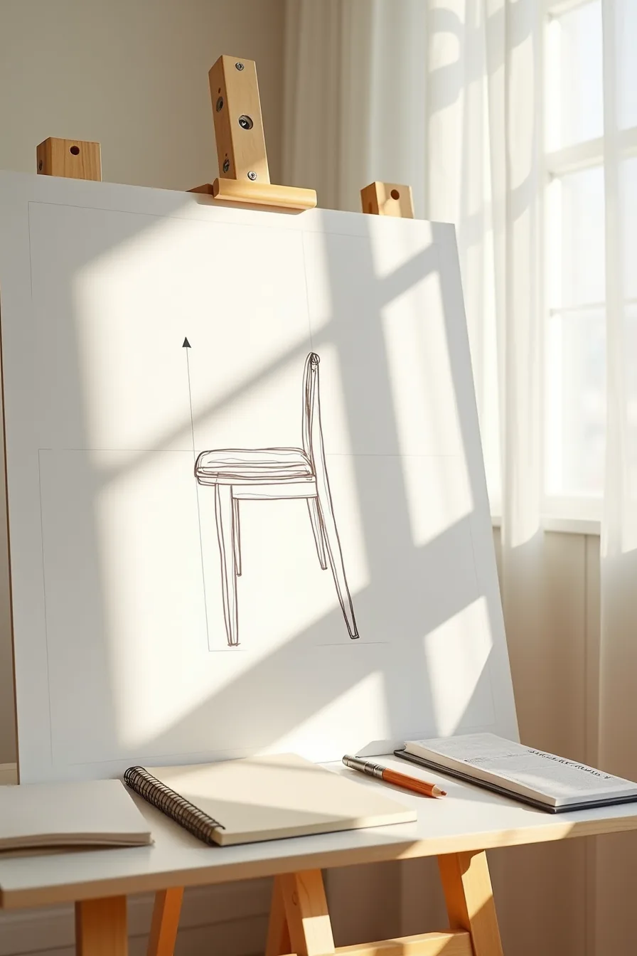 Chair profile divided into horizontal segments with proportional dividers across the seat, ratio notation visible in