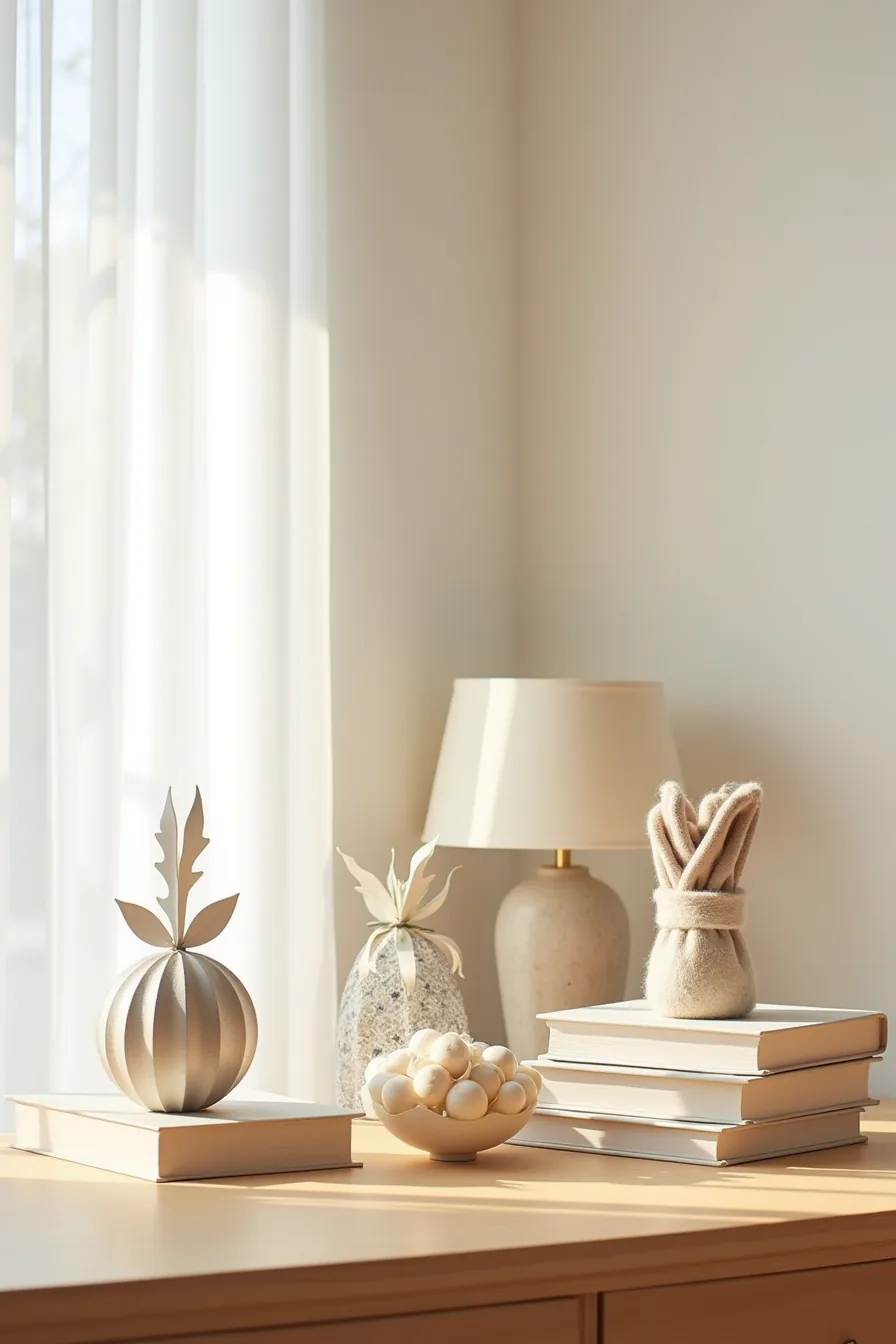 Three budget-friendly decoration methods shown side by side: paper garland, adhesive hooks with fabric, and wooden bracket