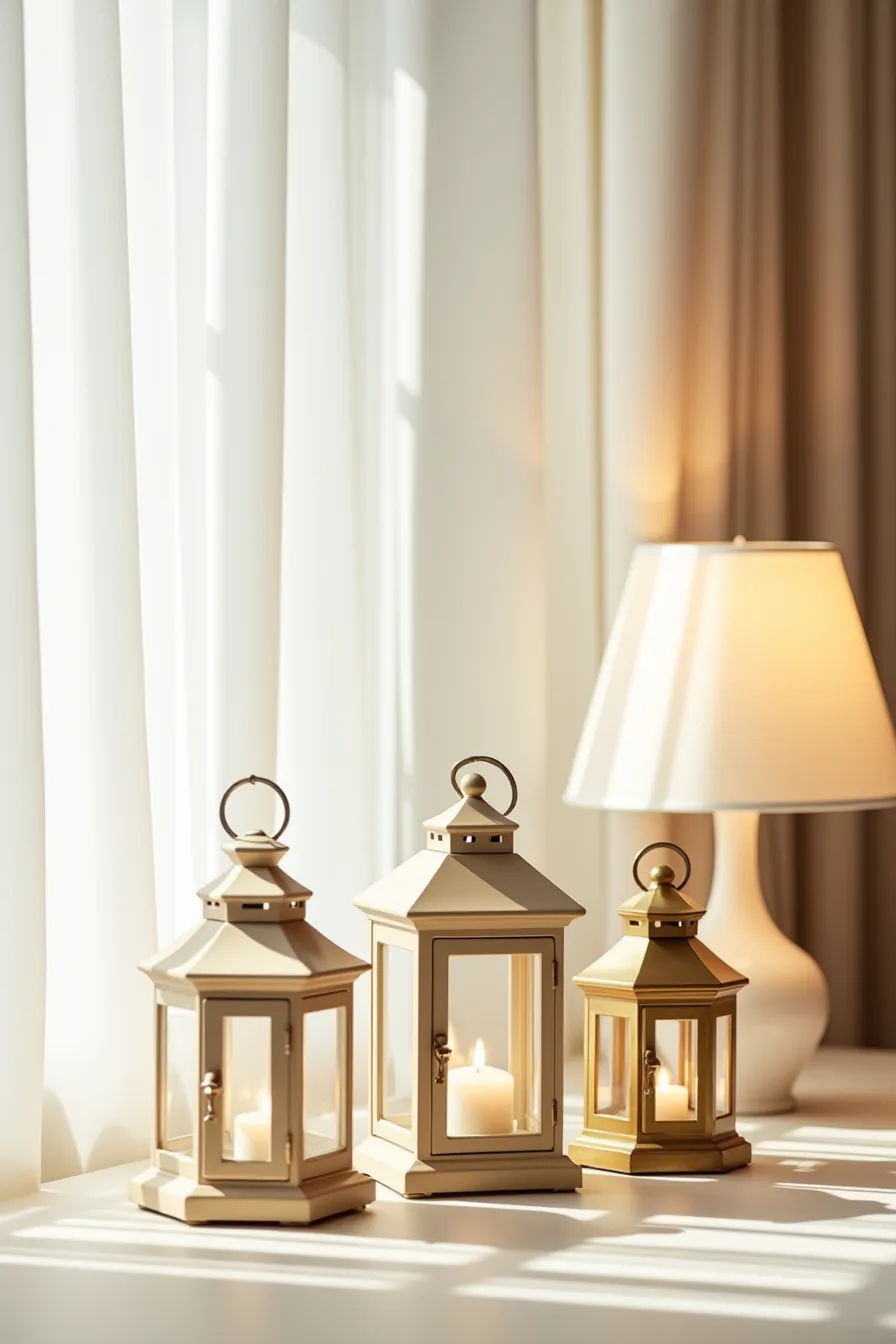 Three lanterns—plastic with LED light, paper, and brass with real candle—display different materials and construction.