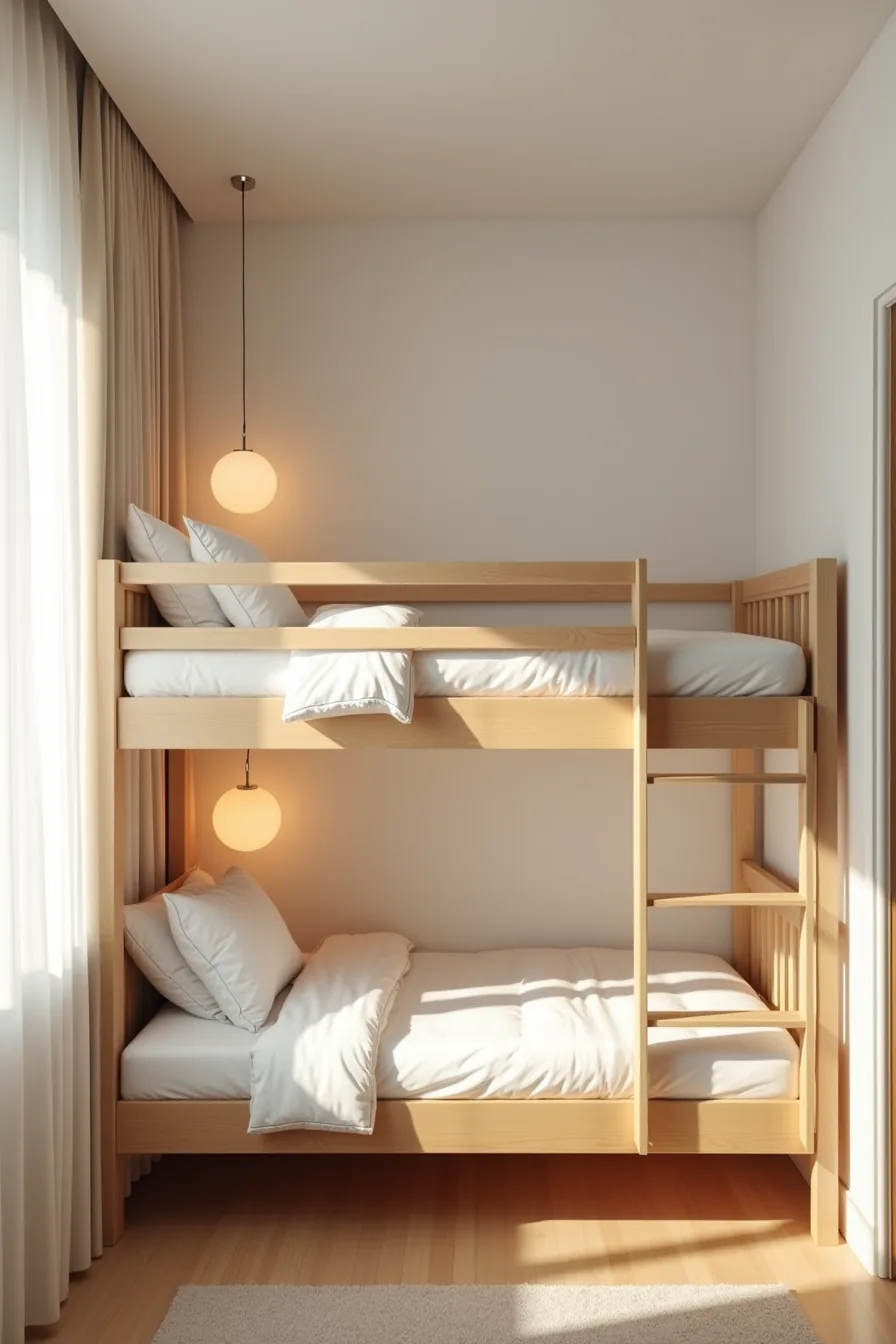 Two stacked loft beds at 3 and 6 feet heights with thin mattresses and minimal headroom in a narrow space.