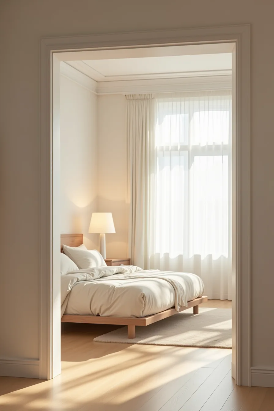 Small two-by-two cube unit positioned in bedroom corner against the wall with bed and window visible for room scale.