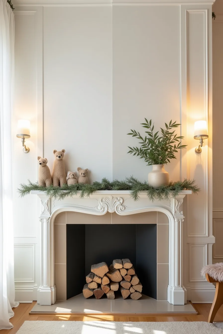 Left side shows unsafe crowded mantel blocking fireplace; right side demonstrates proper spacing with 12+ inches clearance