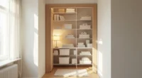 Open closet with wire shelves displaying folded linens, rolled towels, and storage boxes from floor to ceiling.