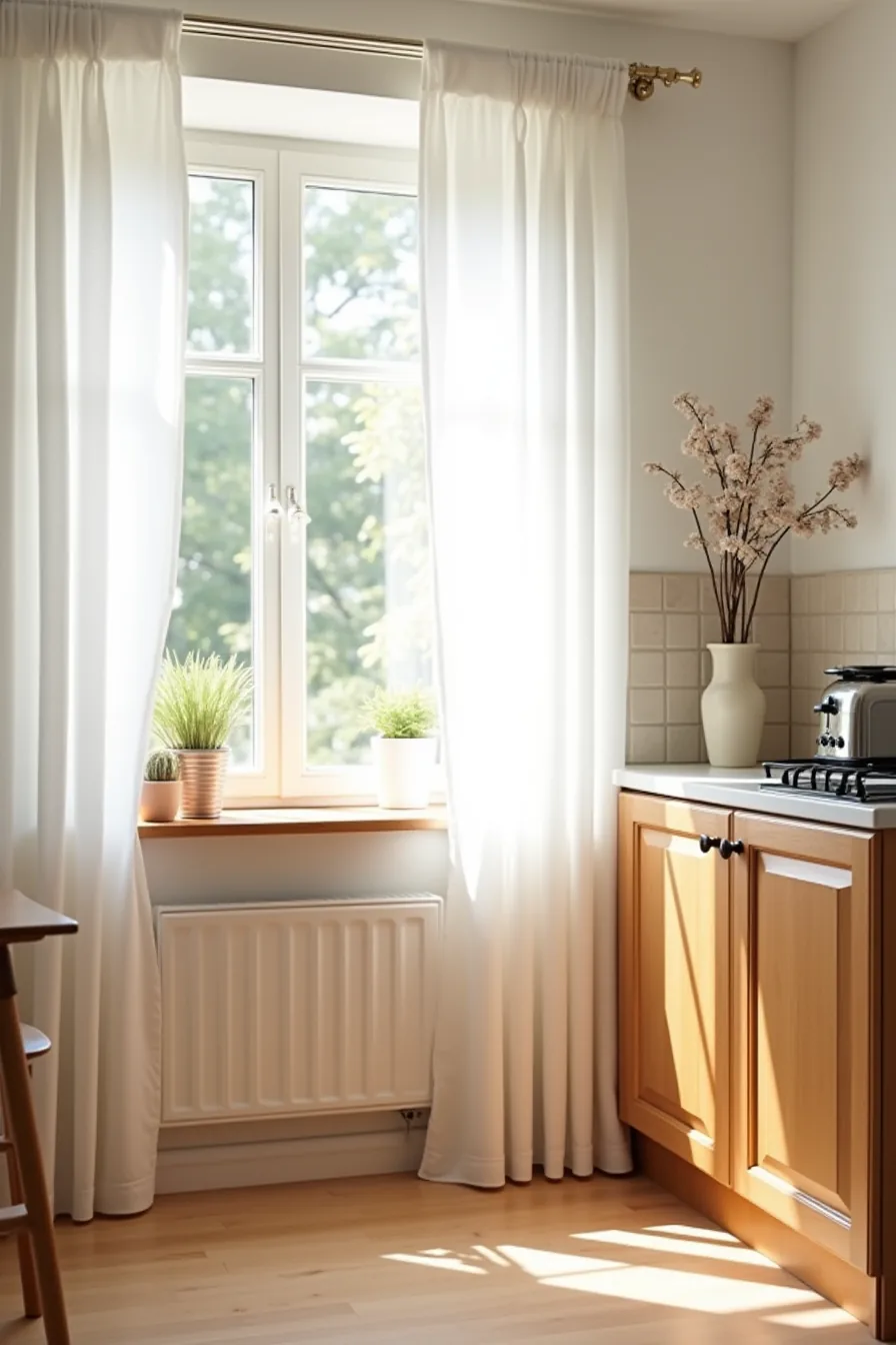 Wooden frame-and-panel cabinet doors with visible toaster crumb tray gap and backsplash tile behind.