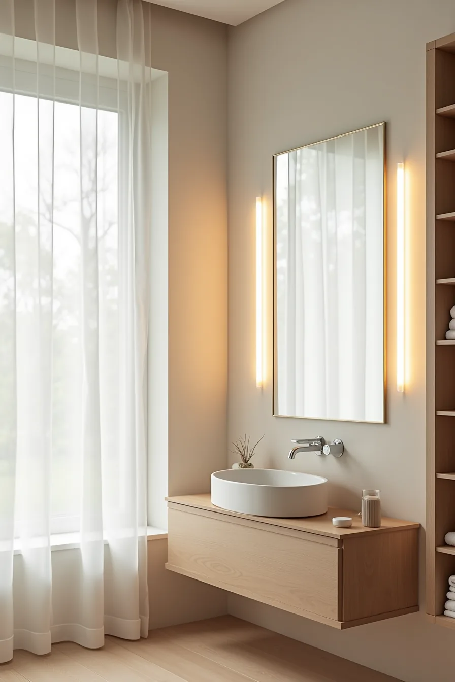 Two bathroom mirrors compared—backlit version with diffused glow and edge-lit version with bright frame LEDs.