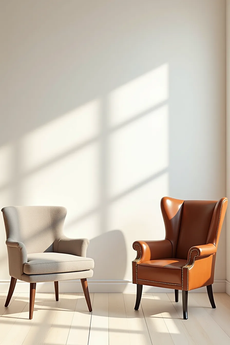 Three armchairs showing budget upholstered frame, rental-friendly modern style with removable legs, and investment