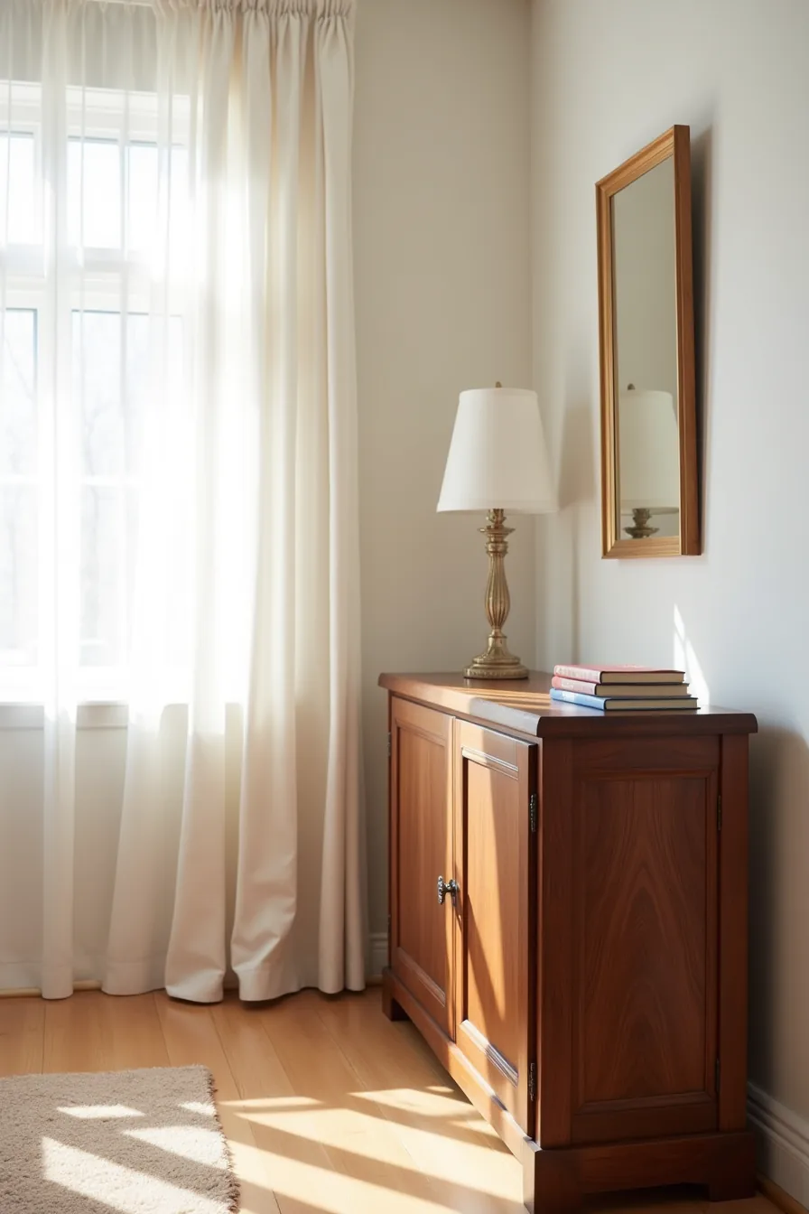 Solid walnut console with hand-planed surfaces, dovetail joinery at corners, and visible maker's mark.