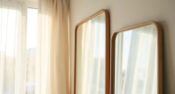 Two mirror frames side by side—natural wood with visible grain on the left, brushed metal with clean lines on the right.