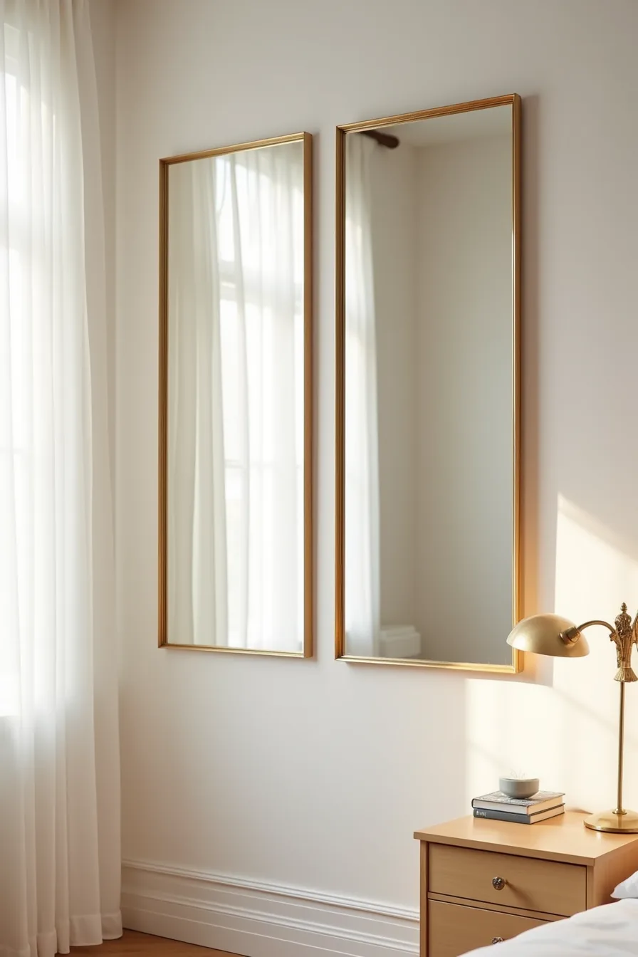 Two mirror styles displayed side by side: a frameless sleek mirror and an ornate gold-framed decorative mirror.