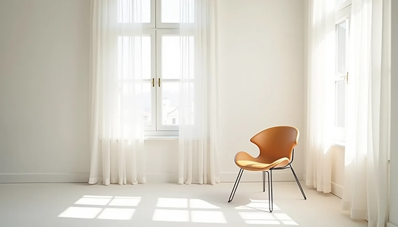 Angular chair with metal legs in white room corner viewed from above.