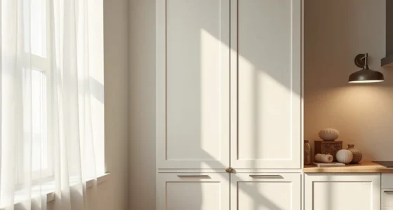 Two matte cabinet doors shown side by side—one with a recessed handle and one with push-to-open mechanism—on a kitchen