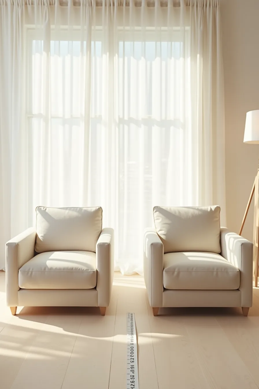 Two one-seater chairs with different seat depths and armrest widths displayed with measuring tape showing size comparison.