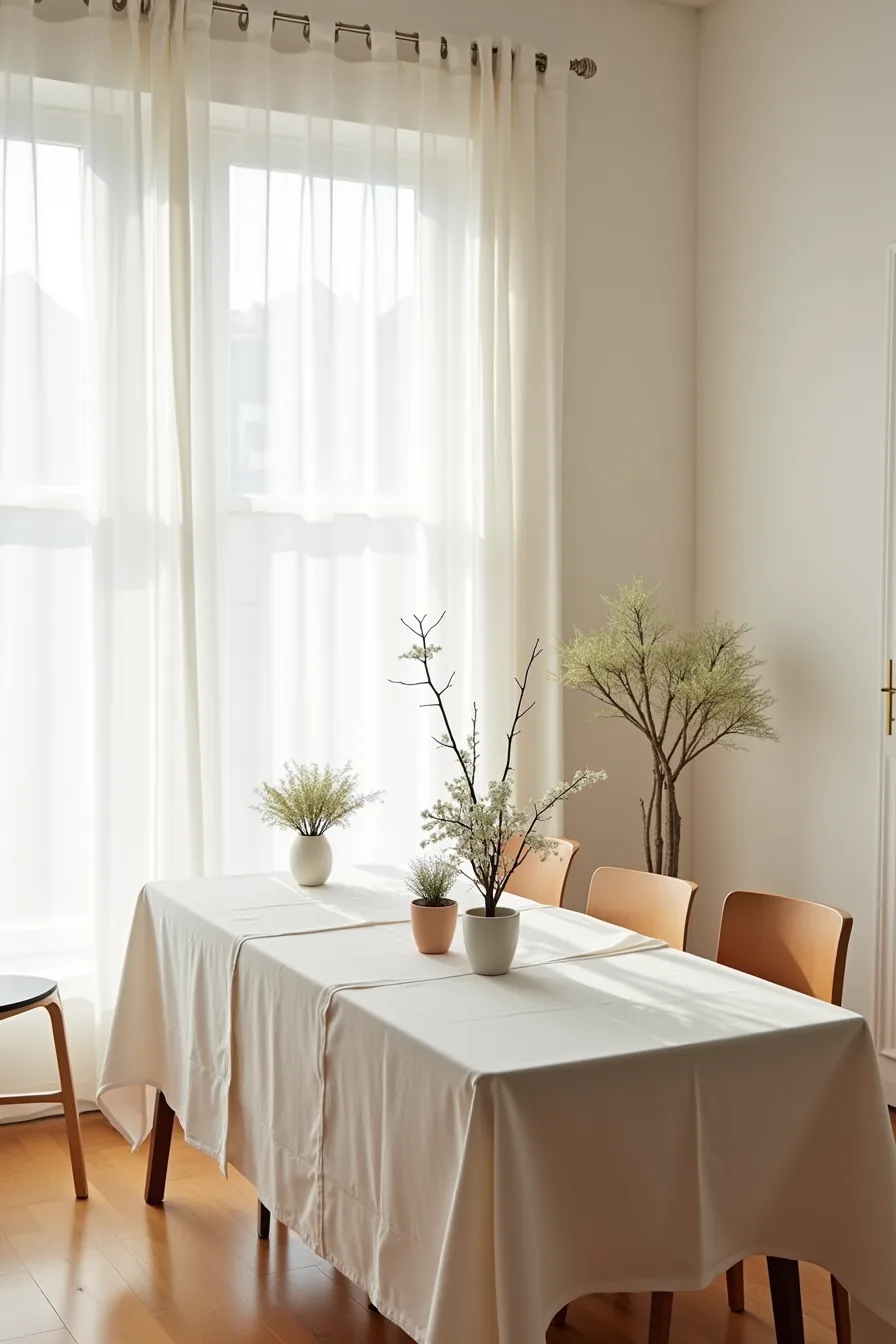 Three different table sizes displayed together showing round, rectangular, and banquet tables with coordinated spring