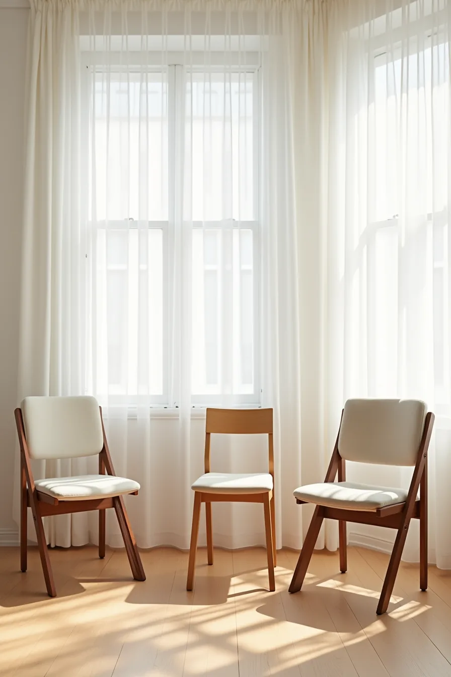 Three chairs displayed front-on showing construction differences: a simple flat-pack model, a rental-friendly chair, and a