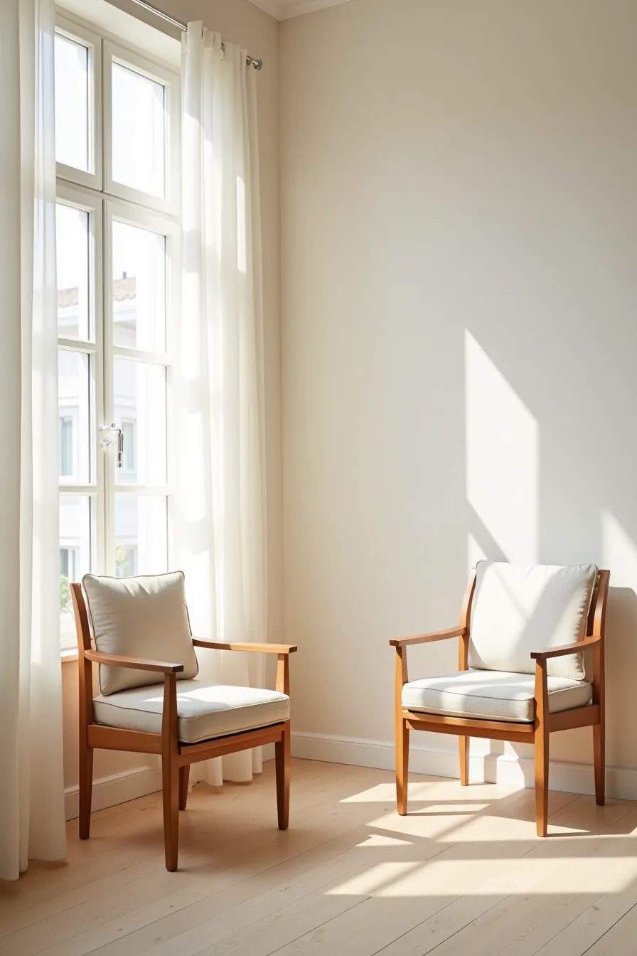 Three different room sizes shown side by side, each containing a single chair scaled appropriately to its space.