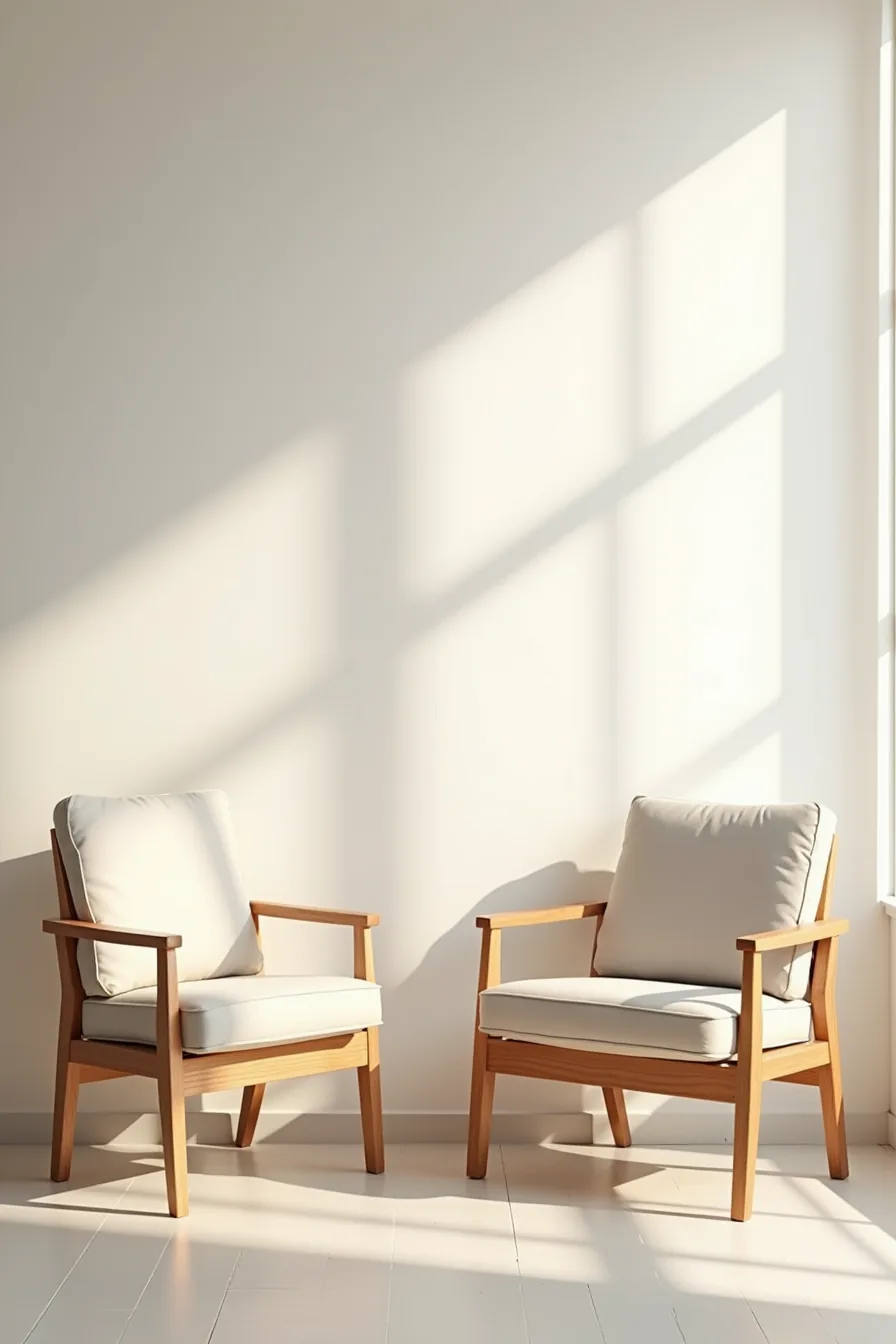 Two single chairs displayed front and side view, contrasting a shallow-seat high-back style with a deep-seat low-back design.