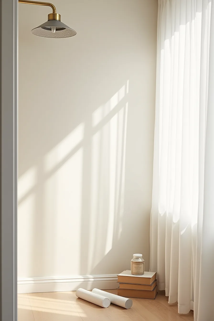 Peel-and-stick wallpaper being applied next to traditional wallpaper roll and adhesive paste jar.
