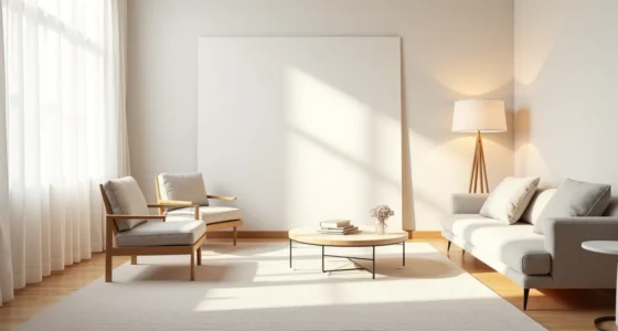 Floor plan sketch showing sofa, two accent chairs, coffee table, and area rug arranged in a living room layout.