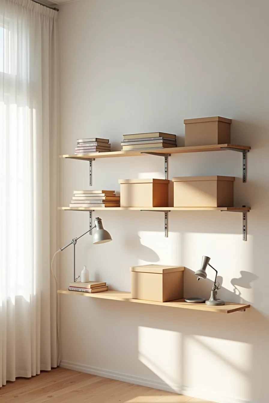 Three different shelving systems displayed side-by-side with varying depths and load capacities, with a ruler at the base