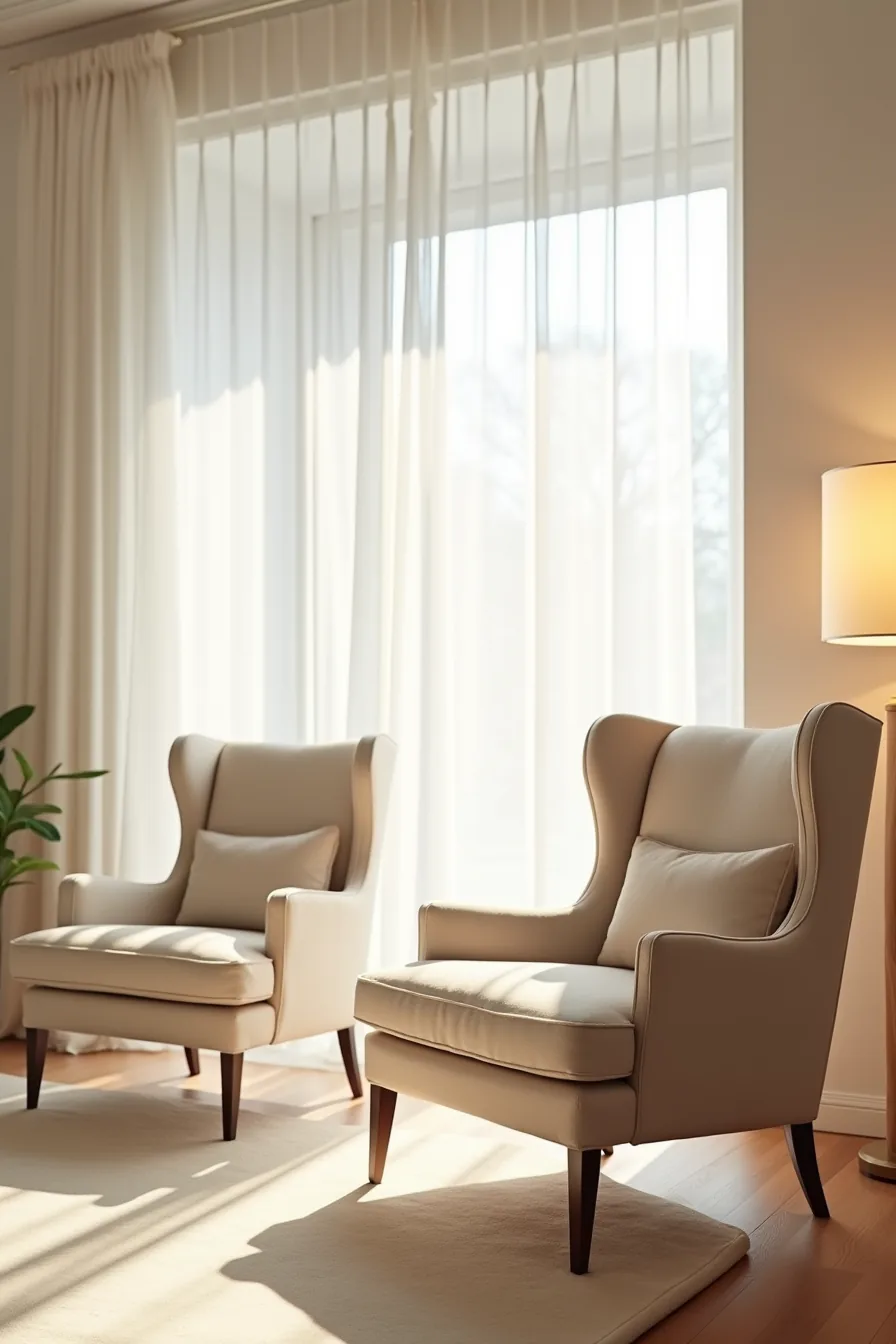Two armchairs displayed side by side showing contrasting seat depths, back angles, and arm heights.