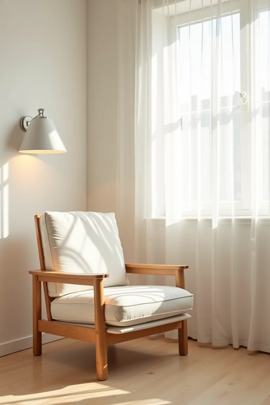 Straightforward armchair with wooden frame and straight arms upholstered in solid polyester blend fabric.