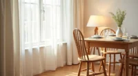 Wooden spindle-back arm chair with turned legs at a two-place dining table on hardwood flooring.