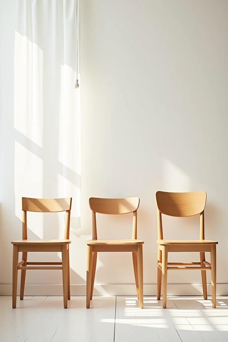 Three wooden chairs displayed in a row demonstrate varying construction quality from budget flat-pack to premium bespoke