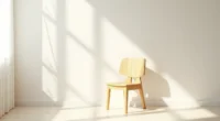 Wooden chair with tapered legs viewed from above, showing its frame structure and shadow on the floor.