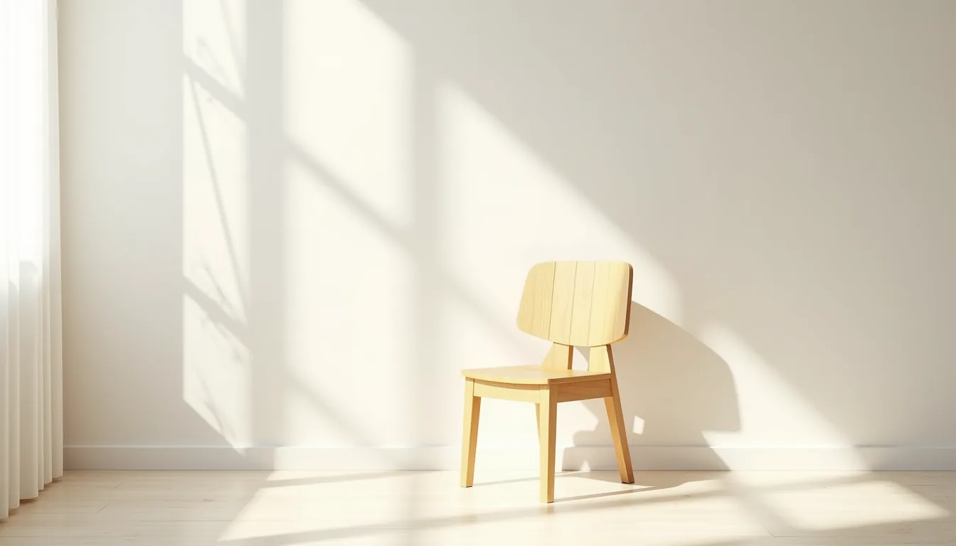 Wooden chair with tapered legs viewed from above, showing its frame structure and shadow on the floor.